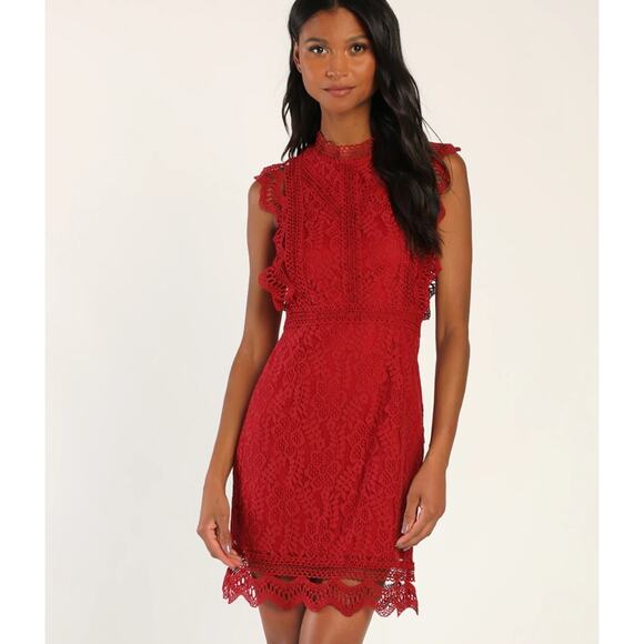 Lulus Dresses & Skirts - Lulus My Sweatheart Red Lace Mini Dress Size XL